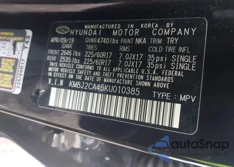2019 Hyundai Tucson Se z USA, uszkodzony, nr VIN KM8J2CA45KU010385